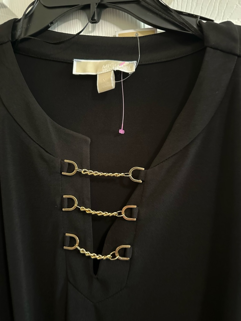 Michael Kors Black Long Sleeve Dress with Gold Hardware, Ties at Waist NWT SZ M - Picture 3 of 8